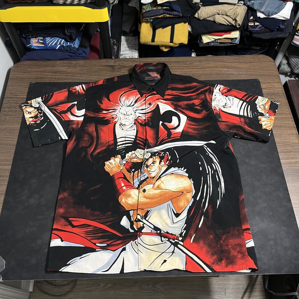 Major One Shirt Men 2XL Anime Samurai No Boundaries Button Up Red All Over Print